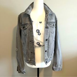 Abercrombie & Fitch Denim Trucker Jacket Grey Distressed - size M